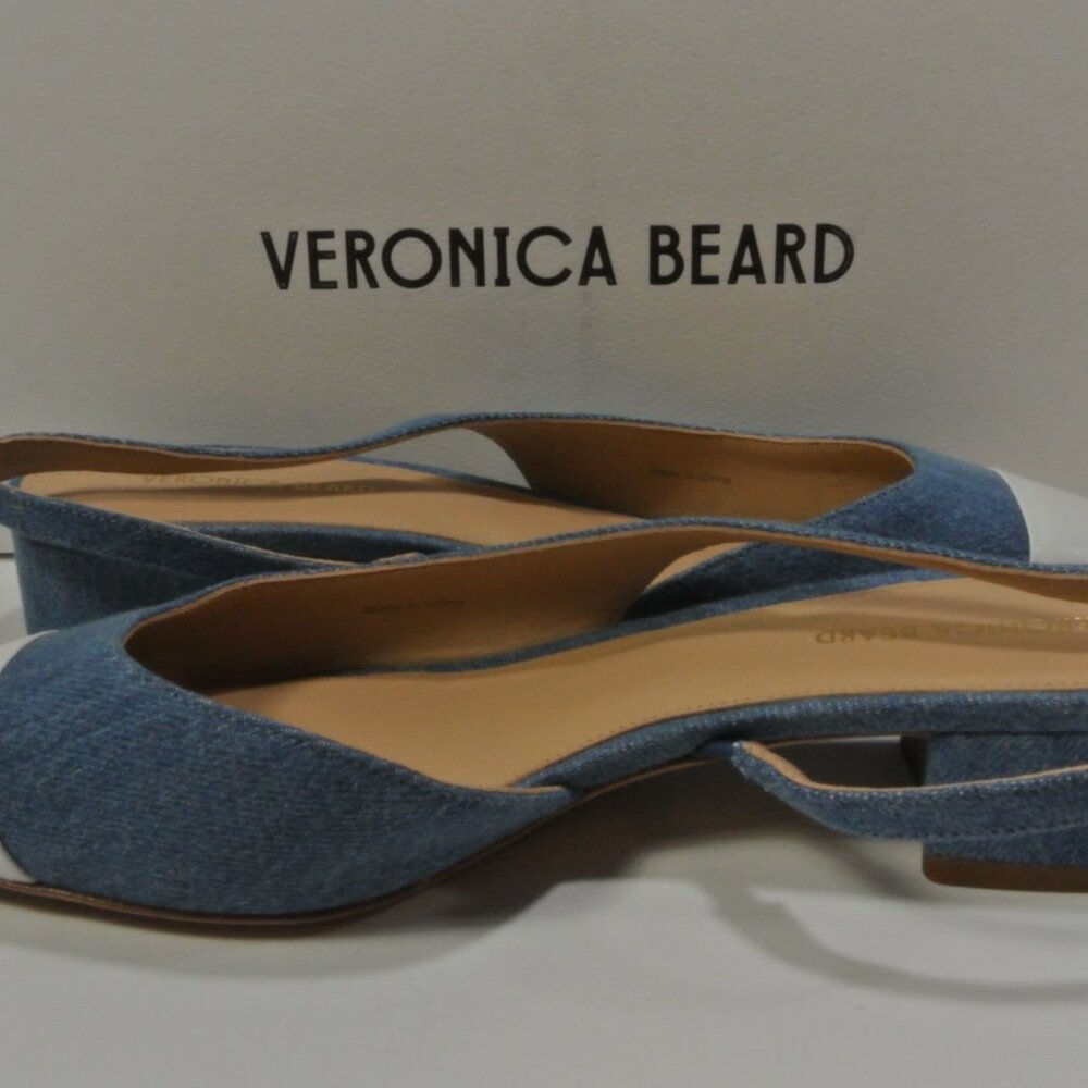 VERONICA BEARD Cecile leather-trimmed denim slingback flats Sandals 7 NIB 350 - Picture 11 of 15